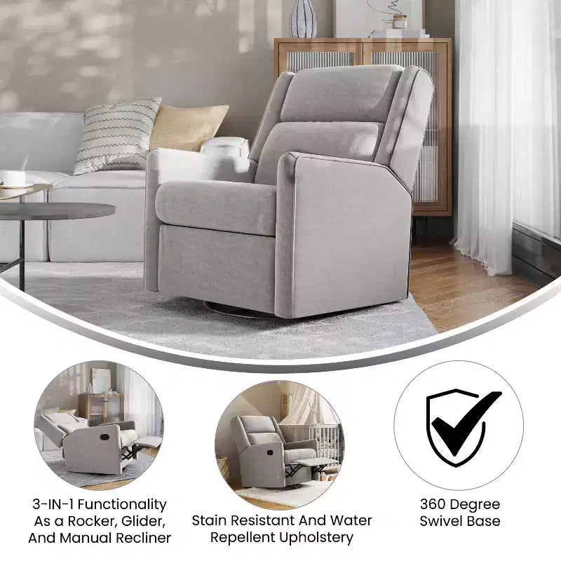 Merrick Lane 3-in-1 Traditional Manual Recliner Rocker Swivel Glider Chair