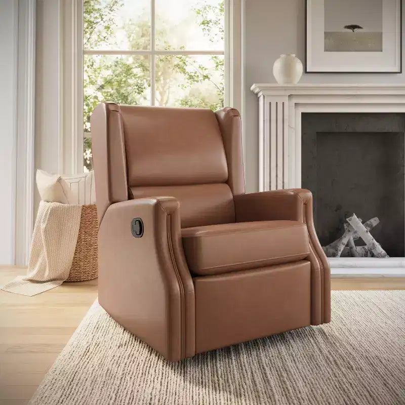 Emma and Oliver Manual Glider Rocker Recliner Chair with 360 Degree Swivel, Wingback Recliner Perfect for Living Room, Bedroom, or Nursery