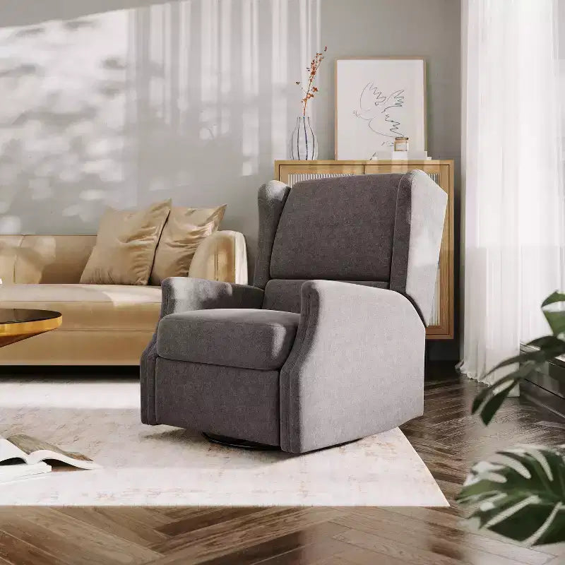 Emma and Oliver Manual Glider Rocker Recliner Chair with 360 Degree Swivel, Wingback Recliner Perfect for Living Room, Bedroom, or Nursery