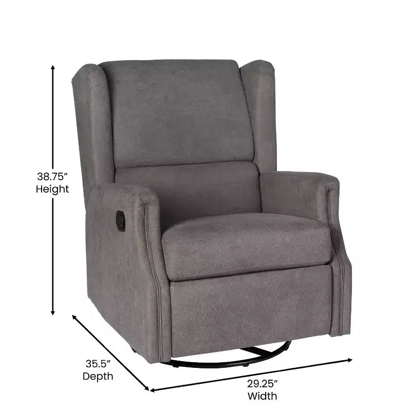 Emma and Oliver Manual Glider Rocker Recliner Chair with 360 Degree Swivel, Wingback Recliner Perfect for Living Room, Bedroom, or Nursery