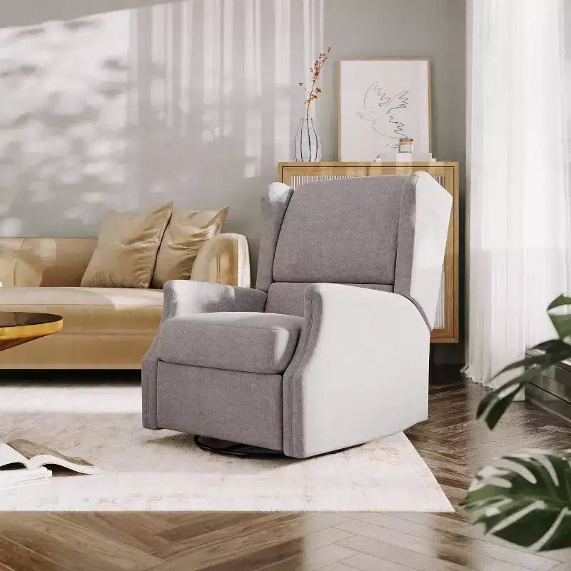 Emma and Oliver Manual Glider Rocker Recliner Chair with 360 Degree Swivel, Wingback Recliner Perfect for Living Room, Bedroom, or Nursery