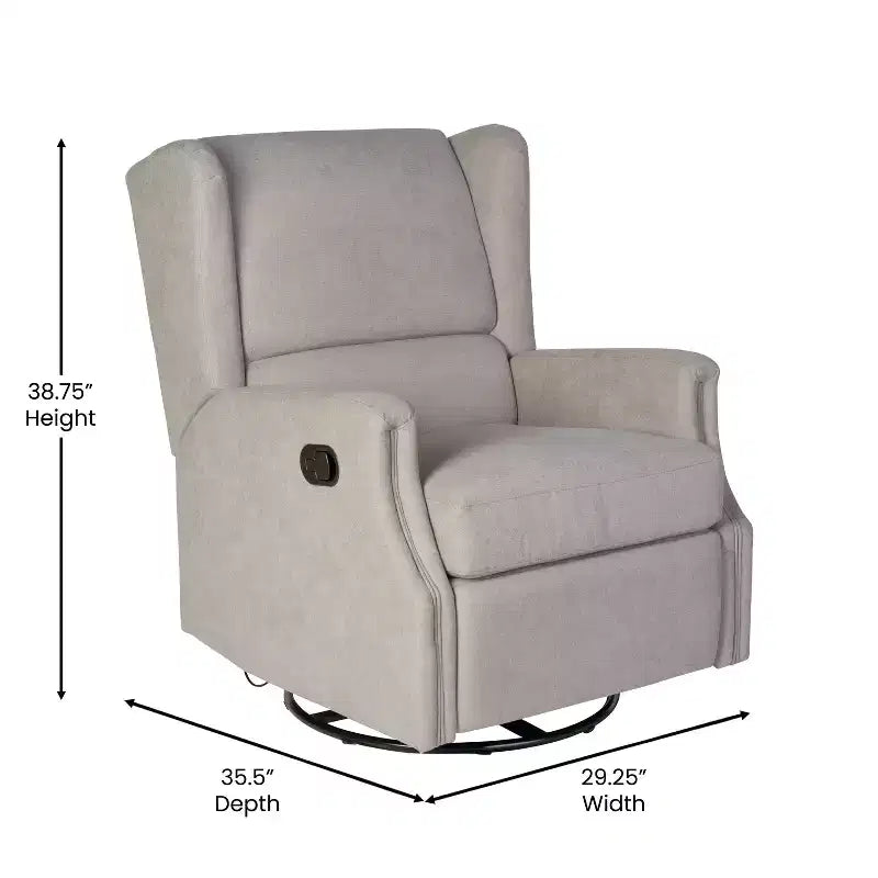 Emma and Oliver Manual Glider Rocker Recliner Chair with 360 Degree Swivel, Wingback Recliner Perfect for Living Room, Bedroom, or Nursery