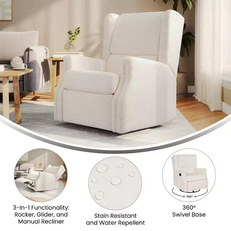 Emma and Oliver Manual Glider Rocker Recliner Chair with 360 Degree Swivel, Wingback Recliner Perfect for Living Room, Bedroom, or Nursery