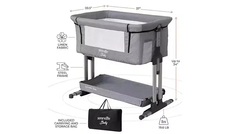 SereneLife 3-in-1 Portable Baby Crib - Adjustable Height, Removable Bassinet, and Swing Crib for Newborns & Toddlers
