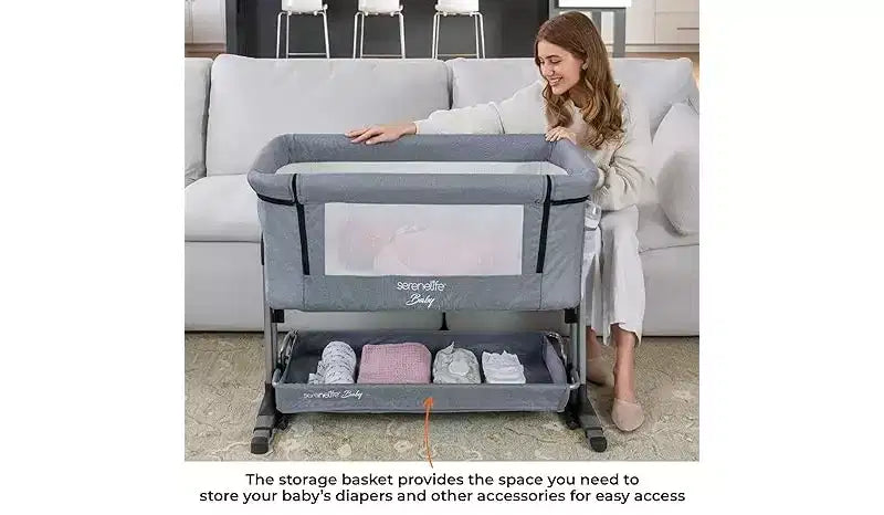 SereneLife 3-in-1 Portable Baby Crib - Adjustable Height, Removable Bassinet, and Swing Crib for Newborns & Toddlers