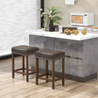 Costway 24 Upholstered Bar Stools Set of 2 with Footrests Rubberwood Frame Saddle-shaped Brown/Gray