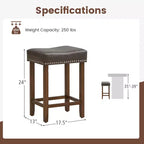 Costway 24 Upholstered Bar Stools Set of 2 with Footrests Rubberwood Frame Saddle-shaped Brown/Gray