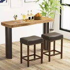 Costway 24 Upholstered Bar Stools Set of 2 with Footrests Rubberwood Frame Saddle-shaped Brown/Gray