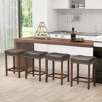 Costway 24 Upholstered Bar Stools Set of 2 with Footrests Rubberwood Frame Saddle-shaped Brown/Gray