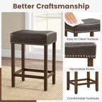 Costway 24 Upholstered Bar Stools Set of 2 with Footrests Rubberwood Frame Saddle-shaped Brown/Gray