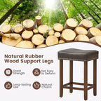Costway 24 Upholstered Bar Stools Set of 2 with Footrests Rubberwood Frame Saddle-shaped Brown/Gray