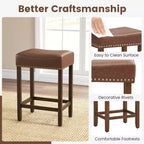 Costway 24 Upholstered Bar Stools Set of 2 with Footrests Rubberwood Frame Saddle-shaped Brown/Gray