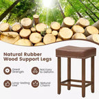 Costway 24 Upholstered Bar Stools Set of 2 with Footrests Rubberwood Frame Saddle-shaped Brown/Gray