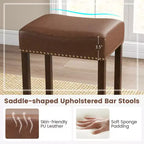 Costway 24 Upholstered Bar Stools Set of 2 with Footrests Rubberwood Frame Saddle-shaped Brown/Gray