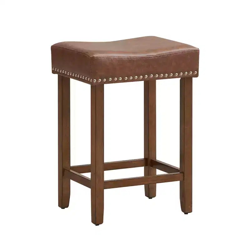 Costway 24 Upholstered Bar Stools Set of 2 with Footrests Rubberwood Frame Saddle-shaped Brown/Gray