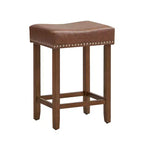 Costway 24 Upholstered Bar Stools Set of 2 with Footrests Rubberwood Frame Saddle-shaped Brown/Gray
