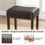 Costway 24 Upholstered Bar Stools Set of 2 with Footrests Rubberwood Frame Saddle-shaped Brown/Gray