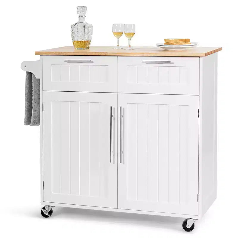 Costway Carrello da Cucina su Ruote, Isola, Carrello Portautensili con Armadietto per Carichi Pesanti