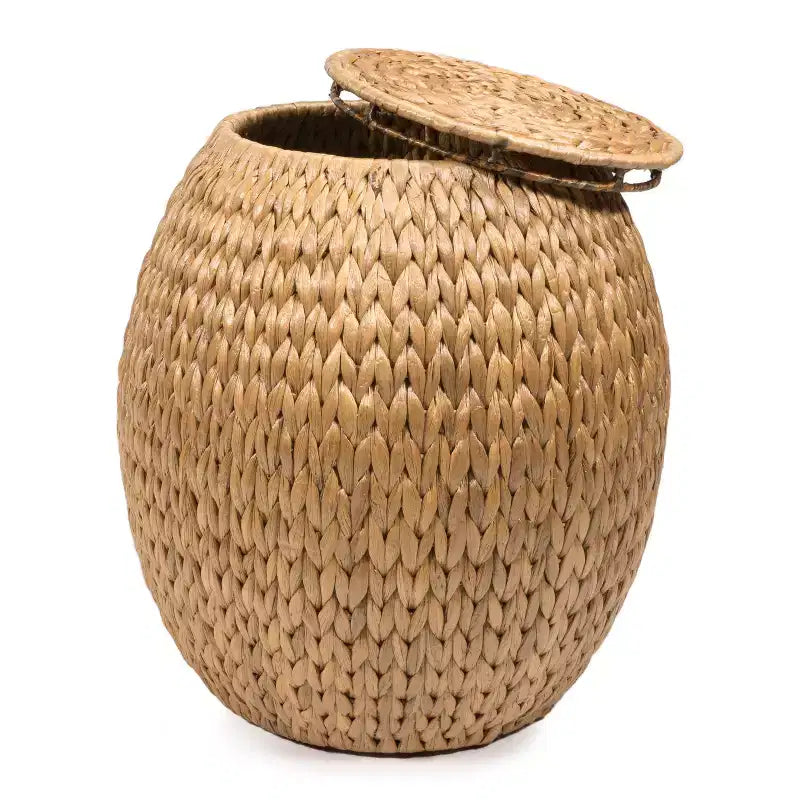 happimess Colt 17 Coastal Bohemian Handwoven Hyacinth Storage Stool with Lid, Natural