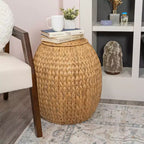 happimess Colt 17 Coastal Bohemian Handwoven Hyacinth Storage Stool with Lid, Natural