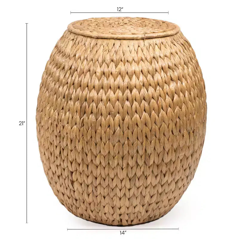 happimess Colt 17 Coastal Bohemian Handwoven Hyacinth Storage Stool with Lid, Natural