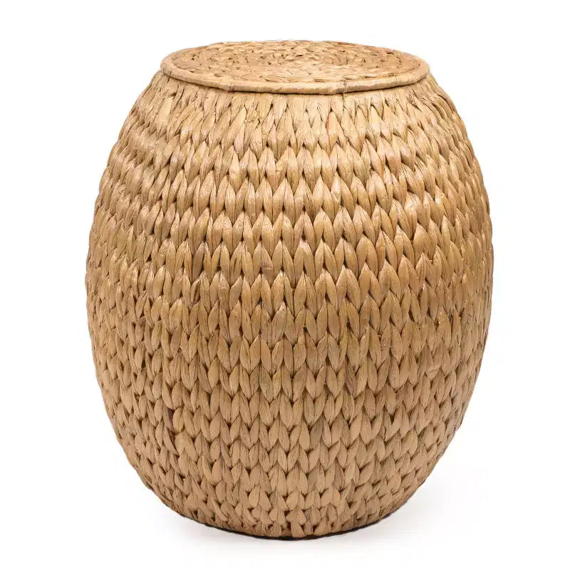 happimess Colt 17 Coastal Bohemian Handwoven Hyacinth Storage Stool with Lid, Natural