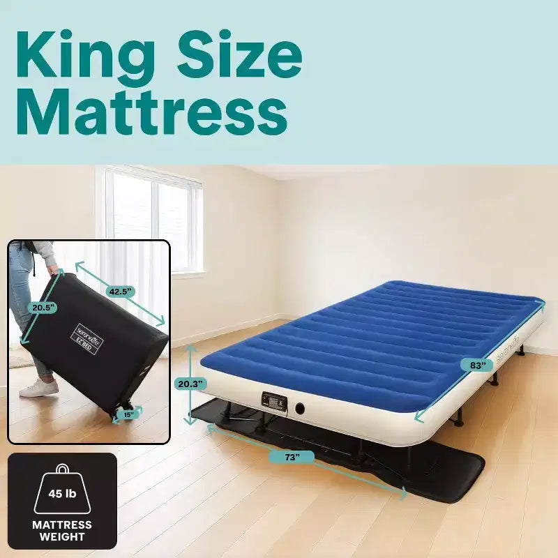SereneLife EZ-Bed Inflatable Air Mattress with Frame - Luxury Self-Inflating Blow Up Guest Airbed Cot with Rolling Case