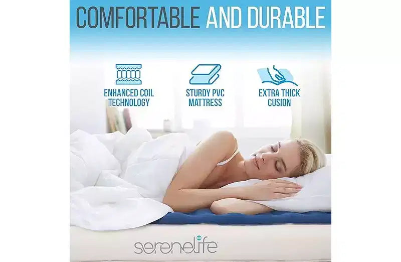 SereneLife EZ-Bed Inflatable Air Mattress with Frame - Luxury Self-Inflating Blow Up Guest Airbed Cot with Rolling Case