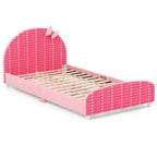 Costway Children Twin Size Upholstered Platform Single Bed with Headboard & Footboard Pink