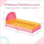 Costway Children Twin Size Upholstered Platform Single Bed with Headboard & Footboard Pink