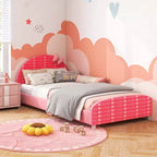 Costway Children Twin Size Upholstered Platform Single Bed with Headboard & Footboard Pink