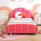 Costway Children Twin Size Upholstered Platform Single Bed with Headboard & Footboard Pink