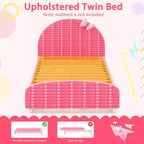Costway Children Twin Size Upholstered Platform Single Bed with Headboard & Footboard Pink