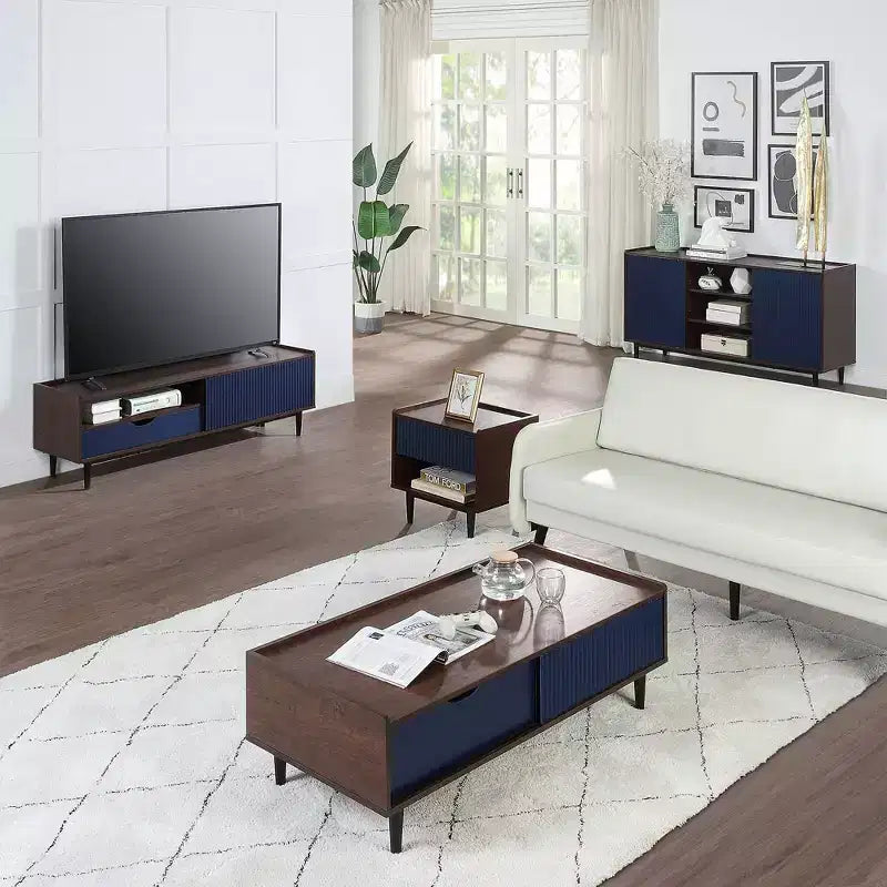Duane 59.05 Modern 7 Shelf Ribbed Sideboard - Manhattan Comfort