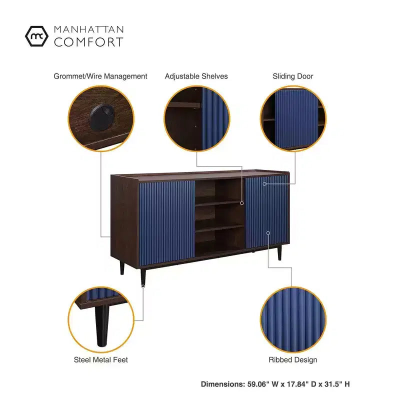 Duane 59.05 Modern 7 Shelf Ribbed Sideboard - Manhattan Comfort