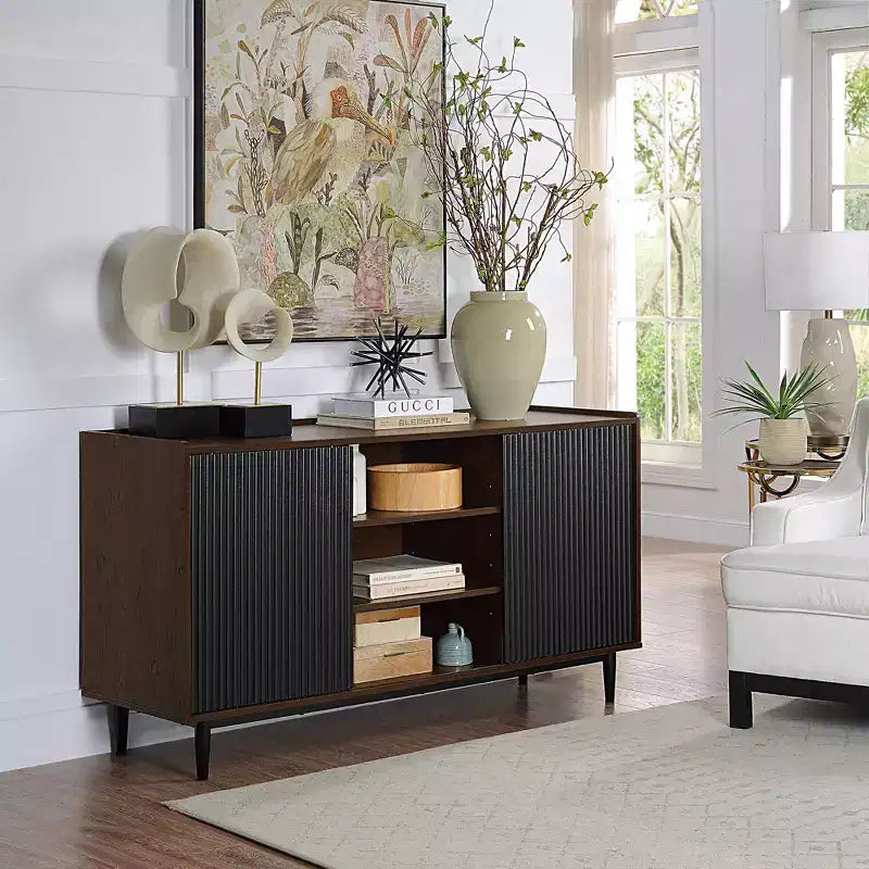 Duane 59.05 Modern 7 Shelf Ribbed Sideboard - Manhattan Comfort