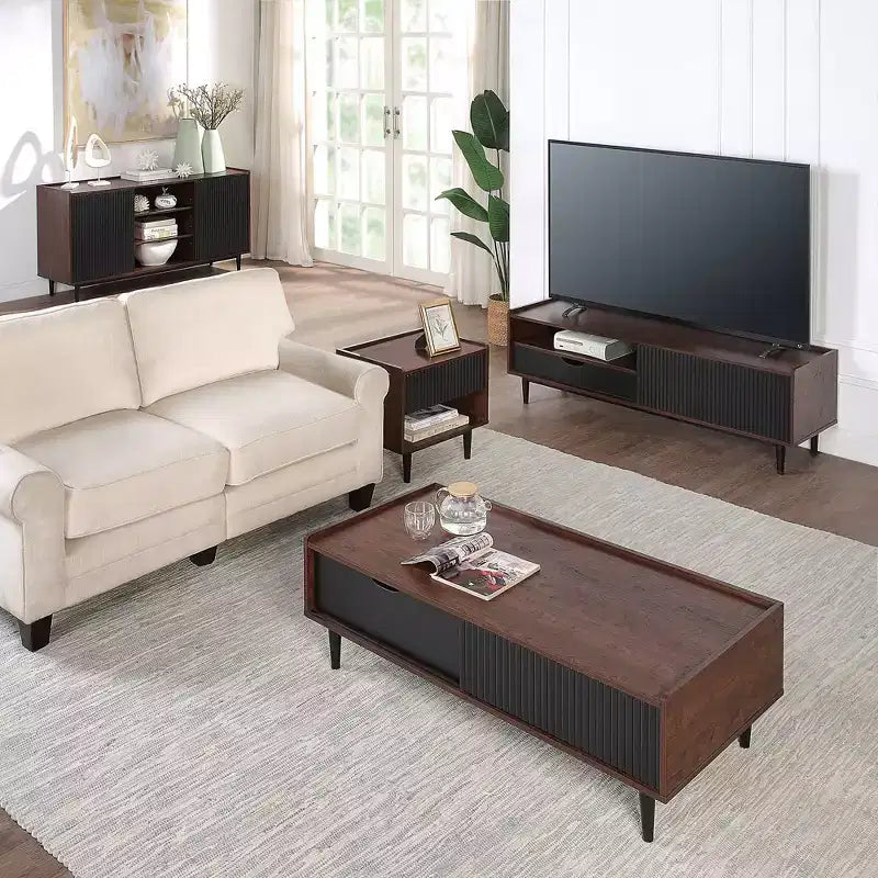 Duane 59.05 Modern 7 Shelf Ribbed Sideboard - Manhattan Comfort