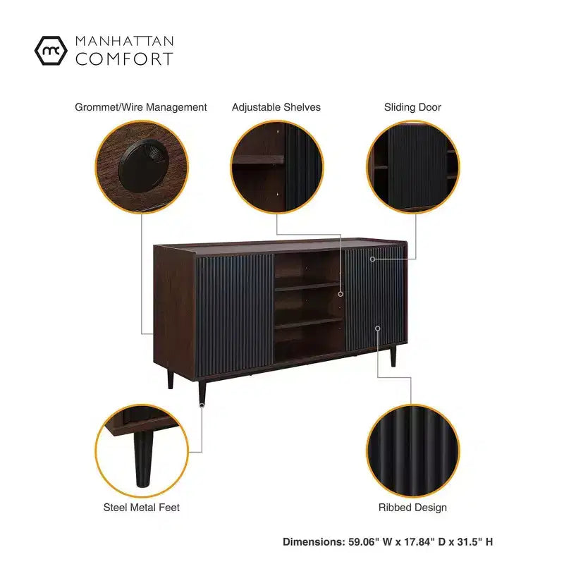 Duane 59.05 Modern 7 Shelf Ribbed Sideboard - Manhattan Comfort