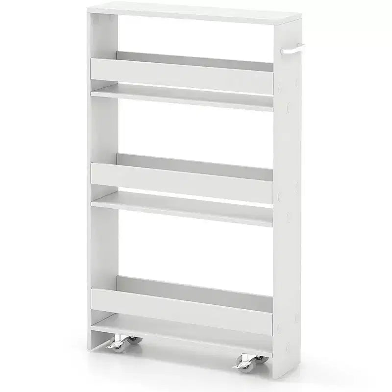 Costway 4-Tier Slim Storage Cart with Open Shelves Rolling Kitchen Cart on Wheels Narrow Black/Grey/White