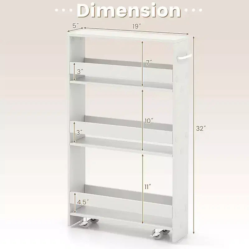 Costway 4-Tier Slim Storage Cart with Open Shelves Rolling Kitchen Cart on Wheels Narrow Black/Grey/White