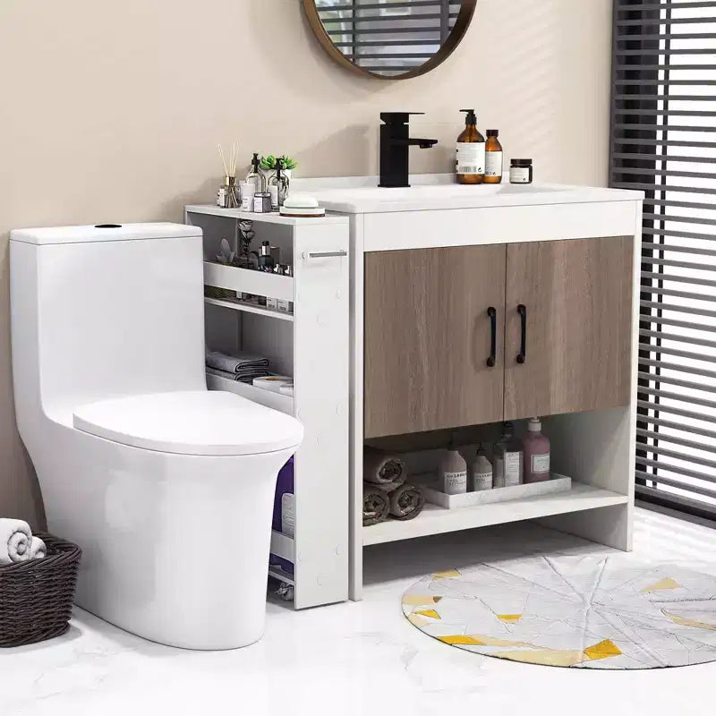 Costway 4-Tier Slim Storage Cart with Open Shelves Rolling Kitchen Cart on Wheels Narrow Black/Grey/White