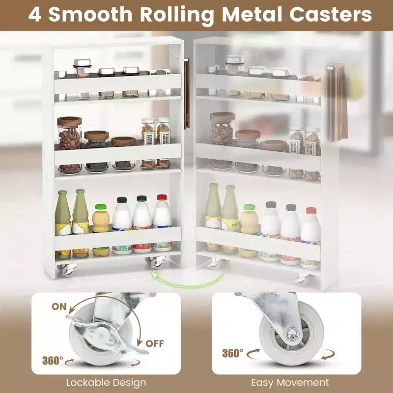 Costway 4-Tier Slim Storage Cart with Open Shelves Rolling Kitchen Cart on Wheels Narrow Black/Grey/White