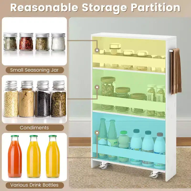 Costway 4-Tier Slim Storage Cart with Open Shelves Rolling Kitchen Cart on Wheels Narrow Black/Grey/White