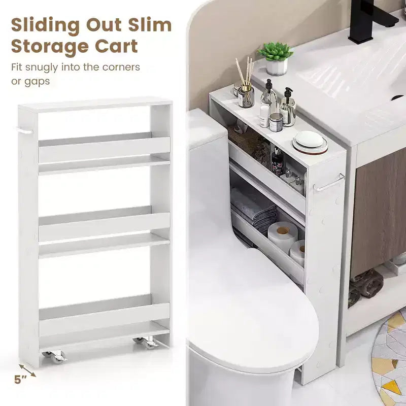 Costway 4-Tier Slim Storage Cart with Open Shelves Rolling Kitchen Cart on Wheels Narrow Black/Grey/White