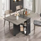Garvee Folding Dining Table with 2 Storage Racks, Drop Leaf, 6 Wheels, Multifunction Expandable Table for Kitchen, Bedroom, Living Room