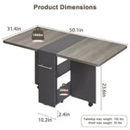 Garvee Folding Dining Table with 2 Storage Racks, Drop Leaf, 6 Wheels, Multifunction Expandable Table for Kitchen, Bedroom, Living Room
