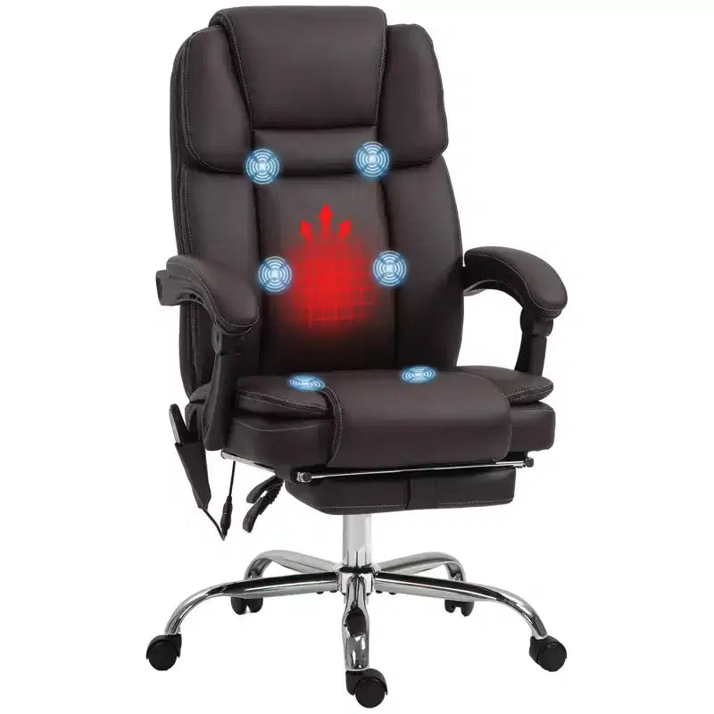 Vinsetto Massage Office Chair with Heat, Adjustable Height and Footrest, PU Leather Comfy Computer Desk Chair