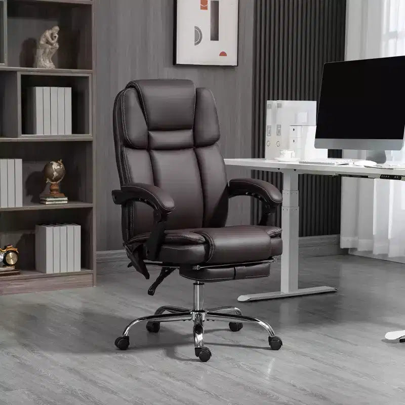 Vinsetto Massage Office Chair with Heat, Adjustable Height and Footrest, PU Leather Comfy Computer Desk Chair