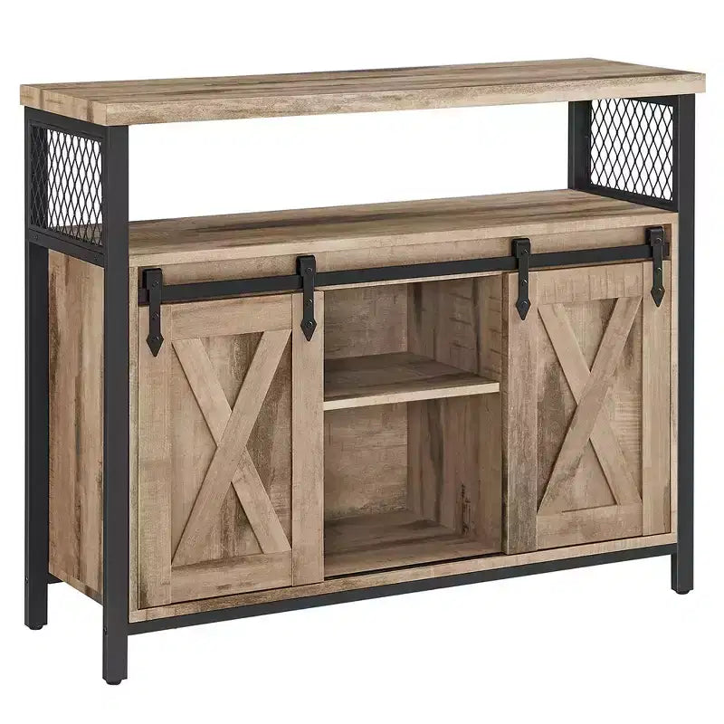 VASAGLE Buffet Cabinet, Storage Cabinet, Sideboard with 2 Sliding Barn Doors, Adjustable Shelves