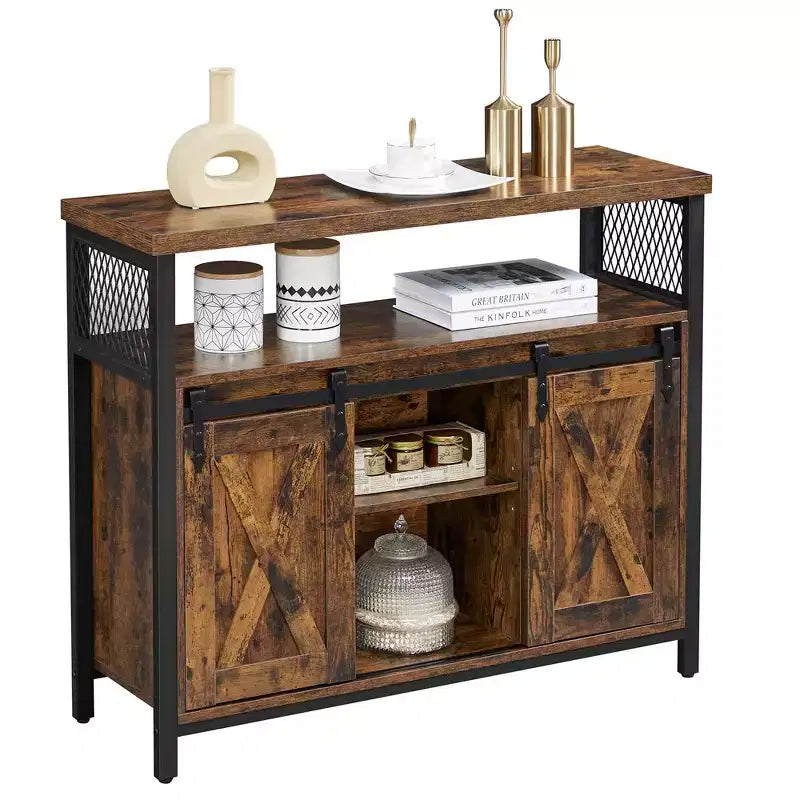 VASAGLE Buffet Cabinet, Storage Cabinet, Sideboard with 2 Sliding Barn Doors, Adjustable Shelves